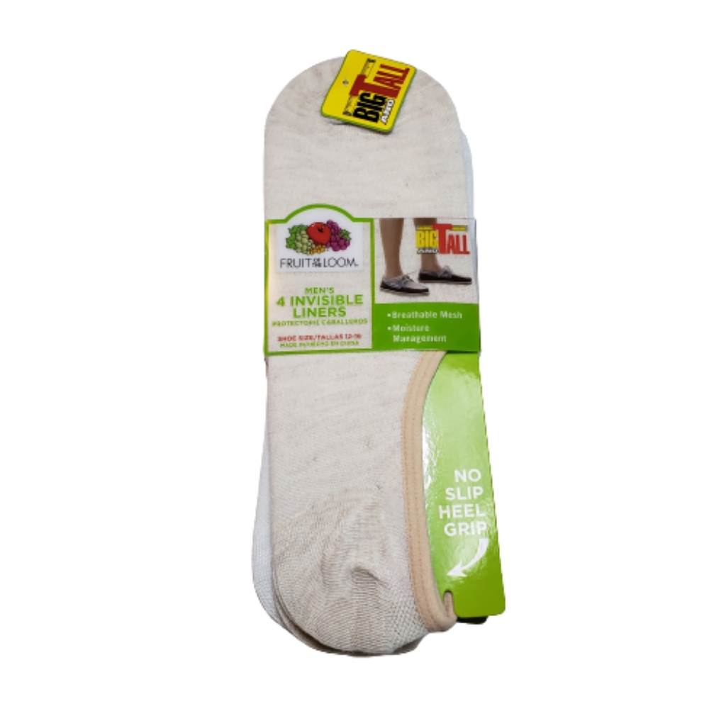 Fruit Of The Loom Big And Tall No Show Liner Socks Size 12-16 4 Pack